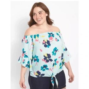 LANE BRYANT NWT Floral Off The Shoulder Tie Hem Top *Annabel Floral 22/24